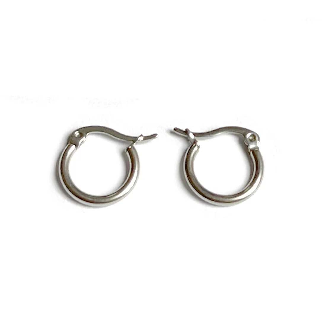 SET OF TWO UNISEX SILVER & BLACK MINI CUFF HOOP EARRINGS