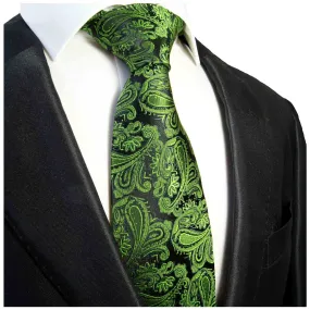 Silk Necktie by Paul Malone in Green and Black Paisley