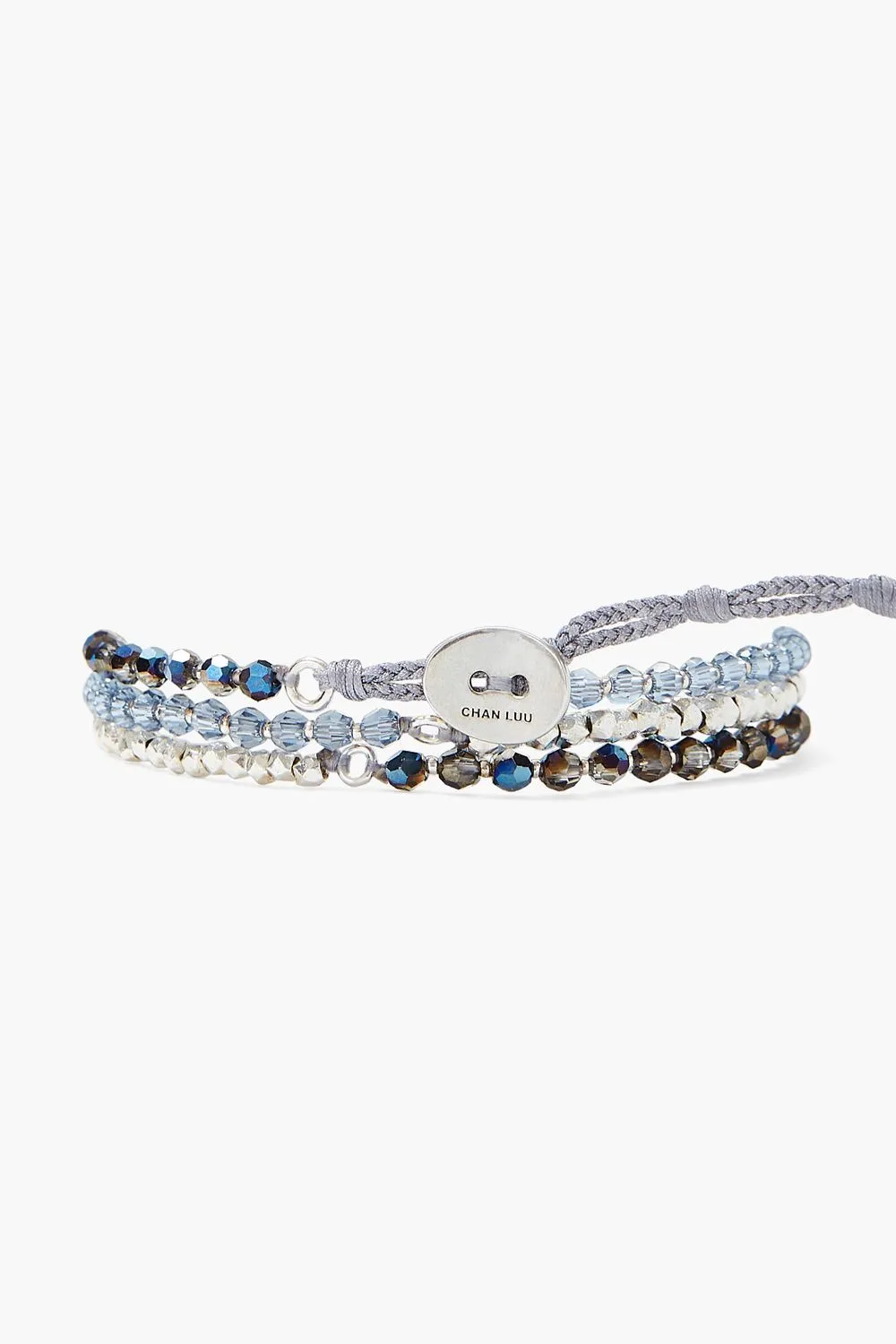 Silver Bar Triple Naked Wrap Bracelet Blue Crystal Mix