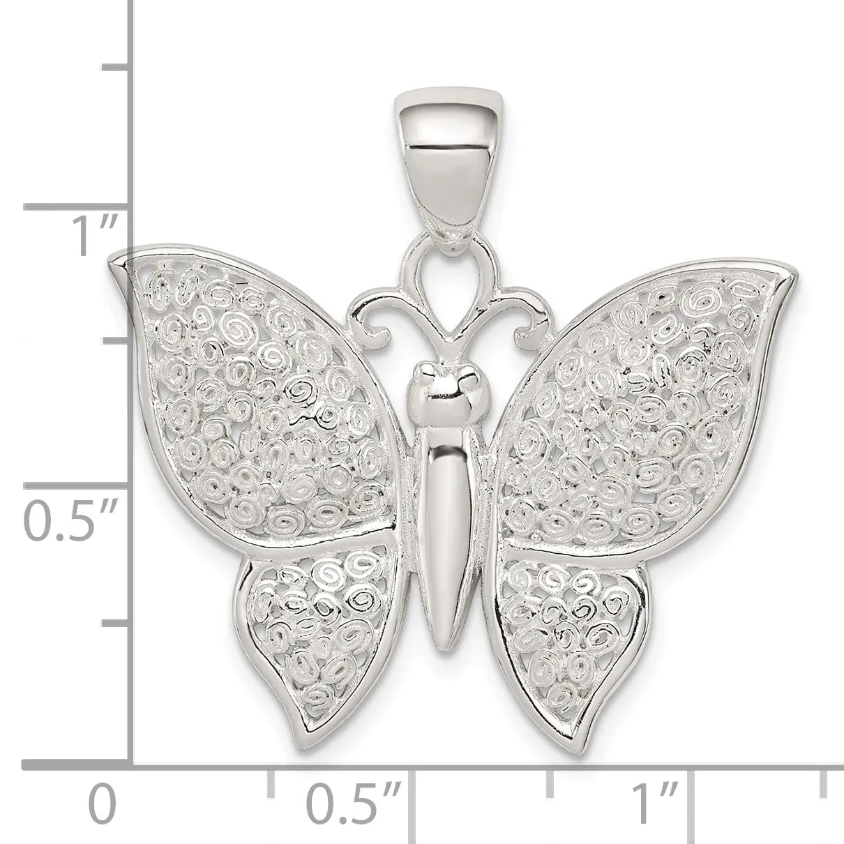 Silver Polished Textured Butterfly Pendant