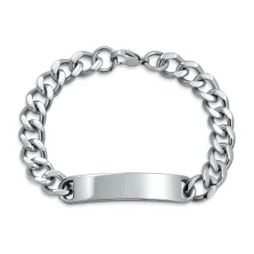 Silver Tone Cuban Link Chain ID Bracelet for Men Stainless Steel Various Sizes