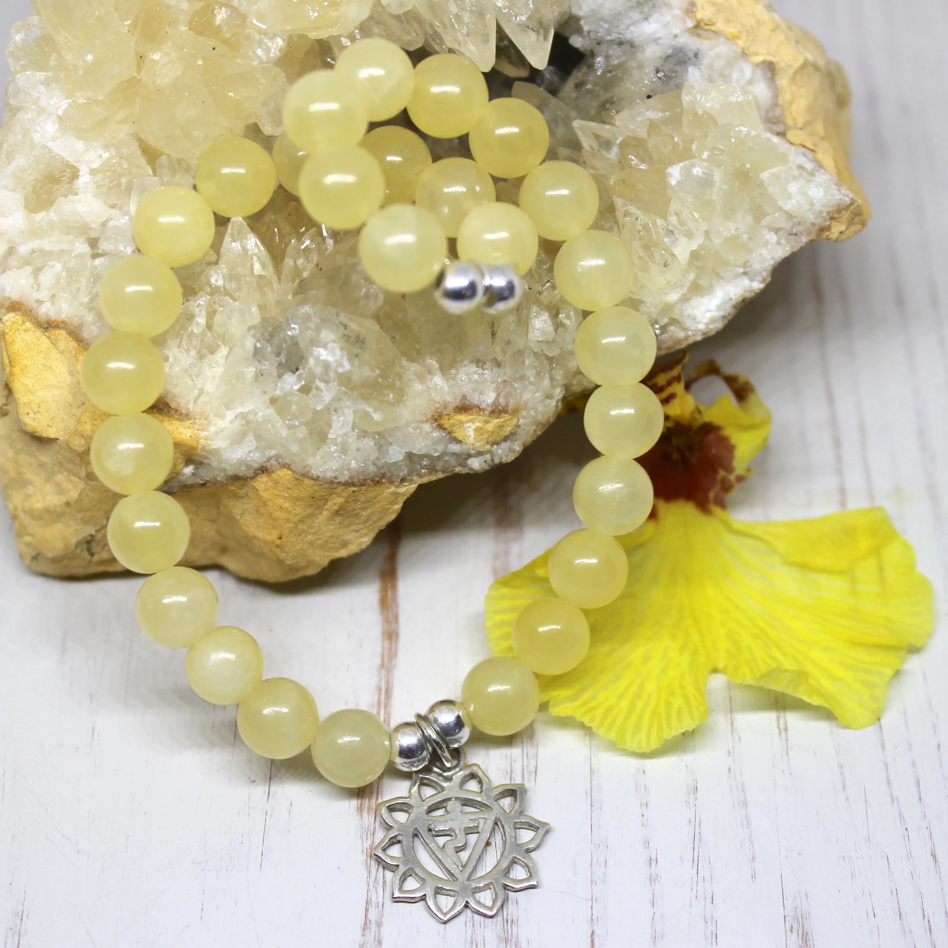 Solar Plexus Chakra Bracelet, Aragonite with Sterling Silver Pendant