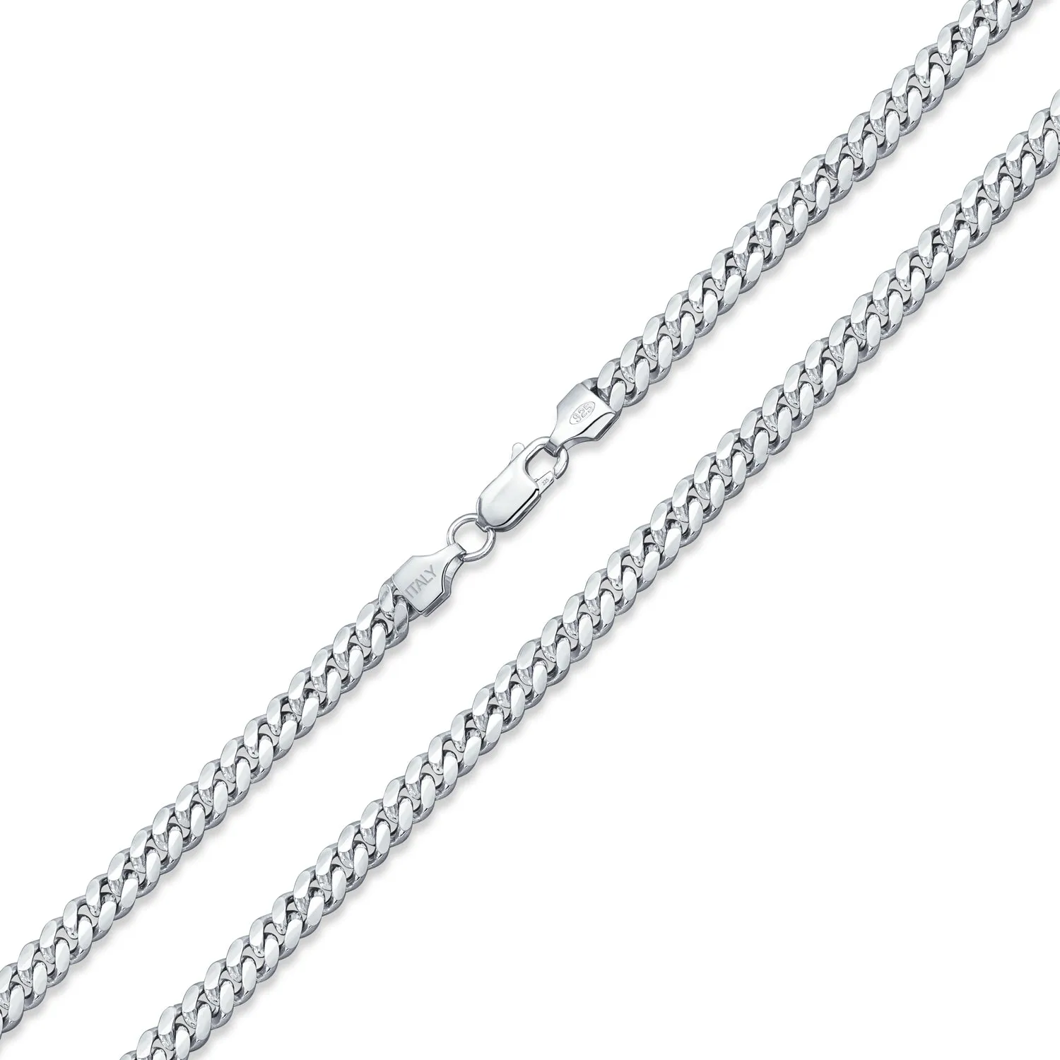 Solid Sterling Silver 5MM Curb Cuban Chain Necklace for Men Nickel-Free Italy Made