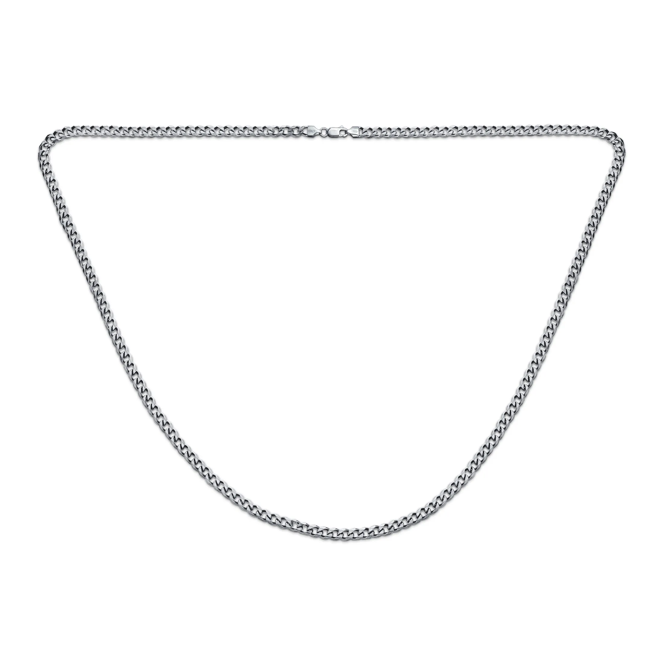 Solid Sterling Silver 5MM Curb Cuban Chain Necklace for Men Nickel-Free Italy Made