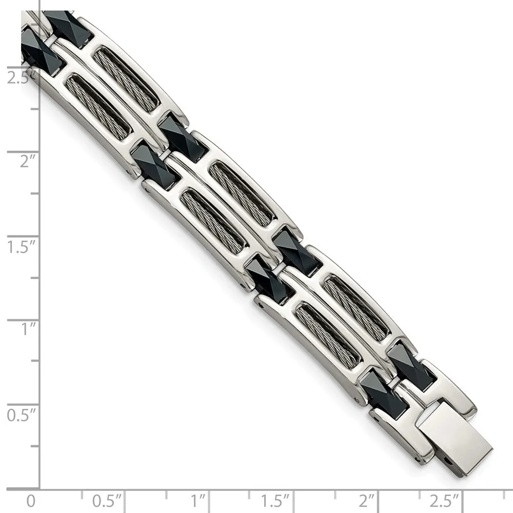 Stainless Steel and Blue Ceramic Fancy Link Bracelet