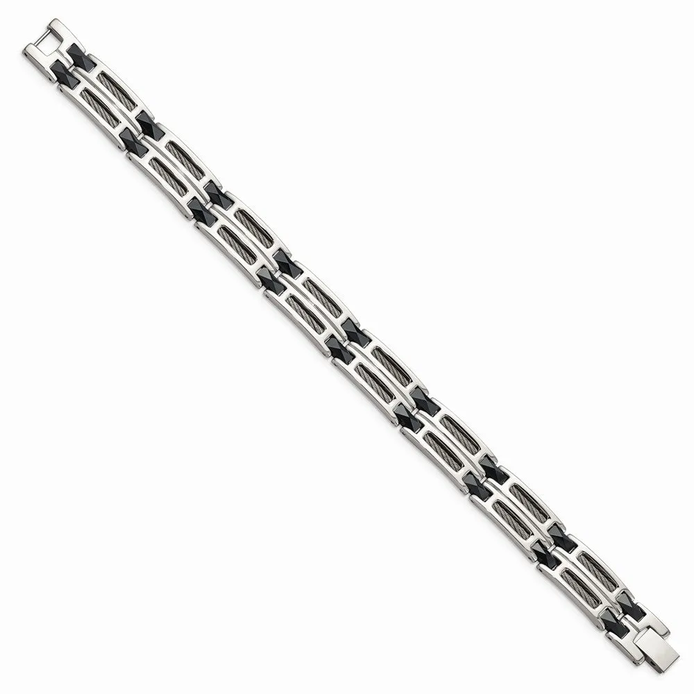 Stainless Steel and Blue Ceramic Fancy Link Bracelet