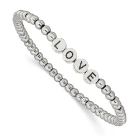 Stainless Steel Antiqued and Polished LOVE Stretch Bracelet