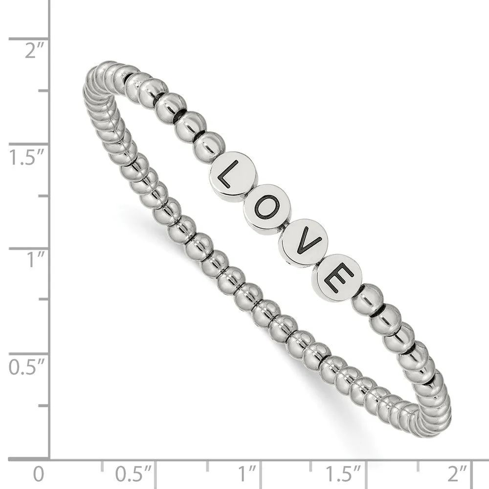 Stainless Steel Antiqued and Polished LOVE Stretch Bracelet