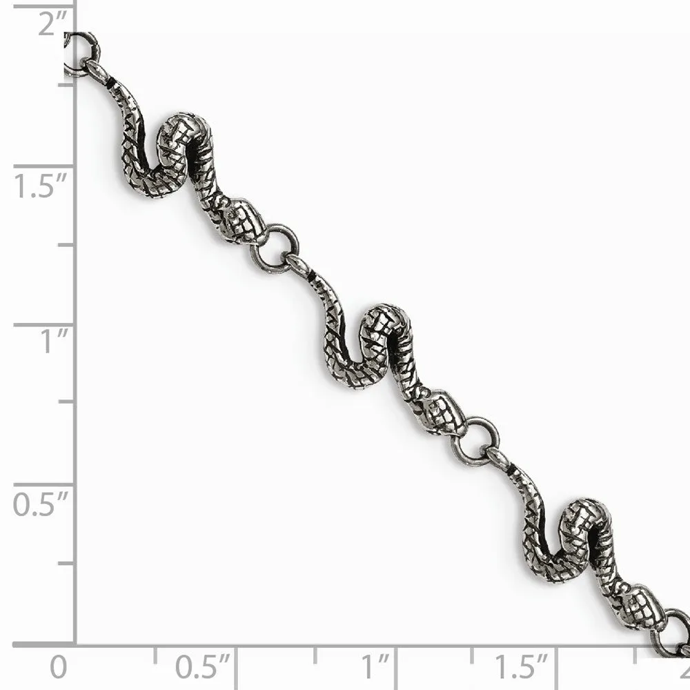 Stainless Steel Antiqued and Polished Snake 7.25in Bracelet