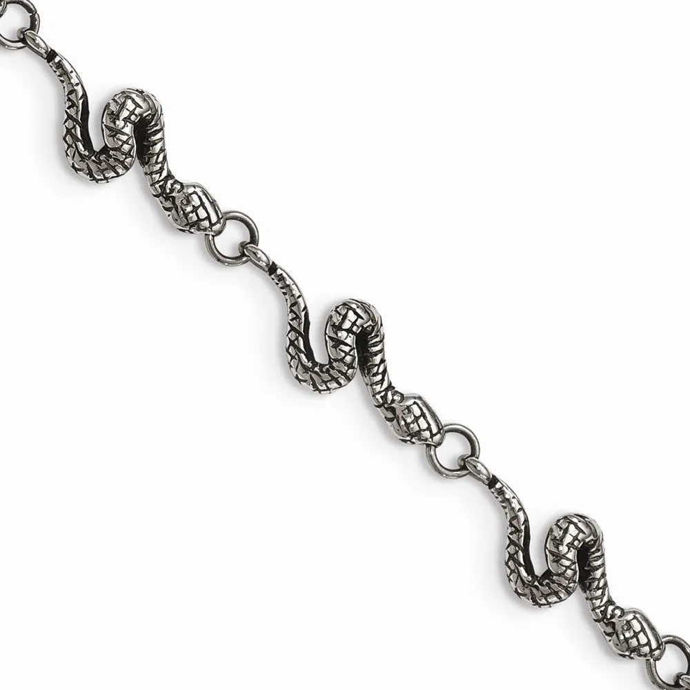 Stainless Steel Antiqued and Polished Snake 7.25in Bracelet