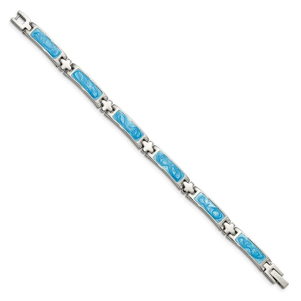 Stainless Steel Blue Enamel 7.25in Bracelet