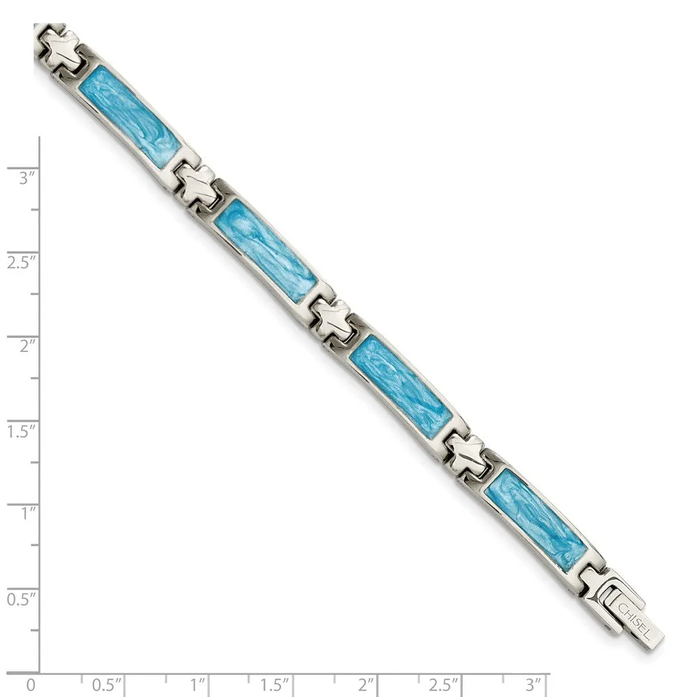 Stainless Steel Blue Enamel 7.25in Bracelet