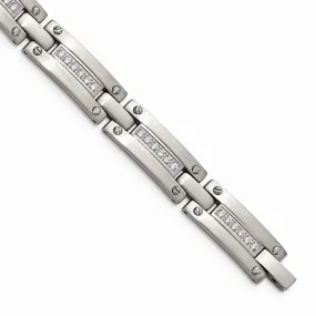 Stainless Steel Brushed CZ 8.50in Link Bracelet