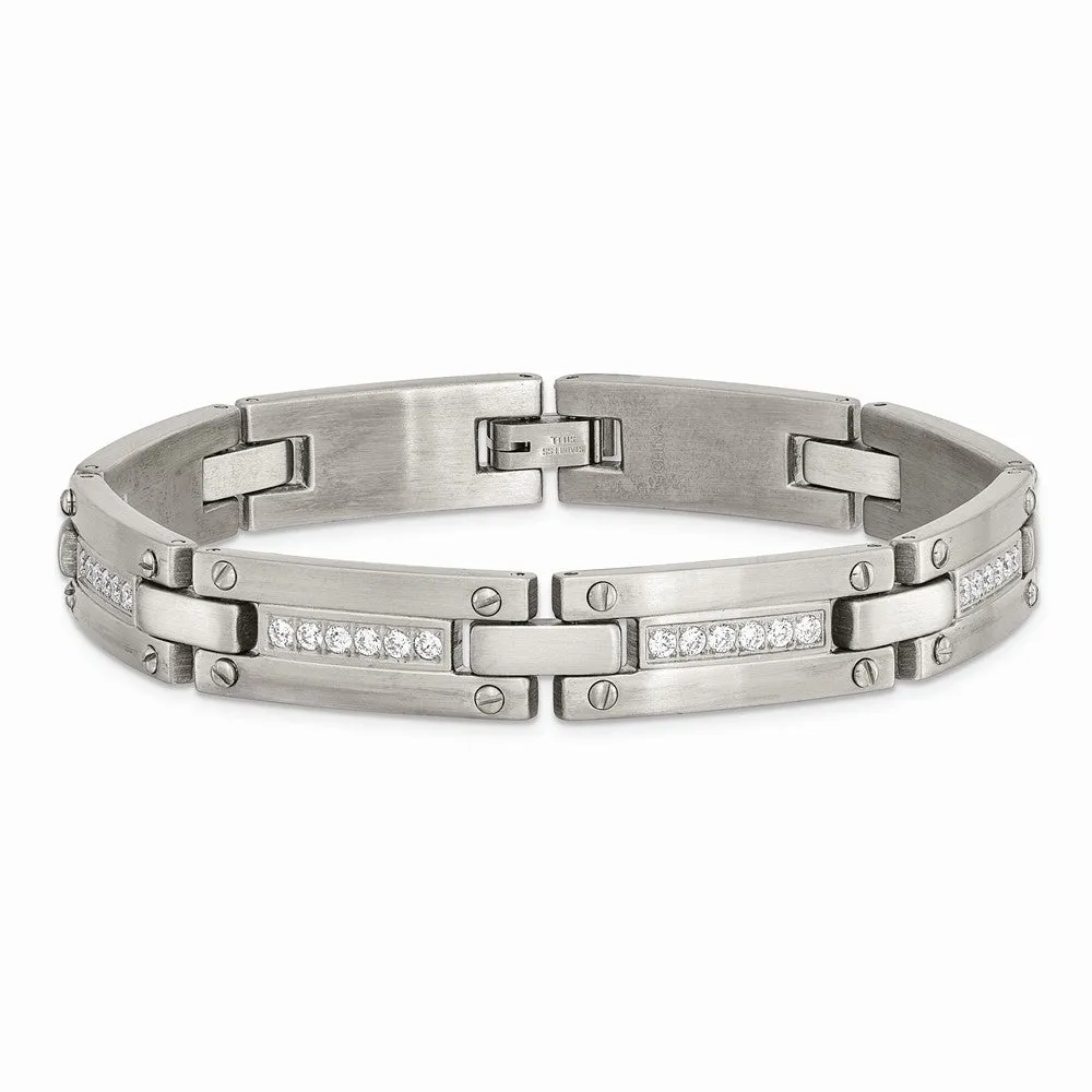 Stainless Steel Brushed CZ 8.50in Link Bracelet