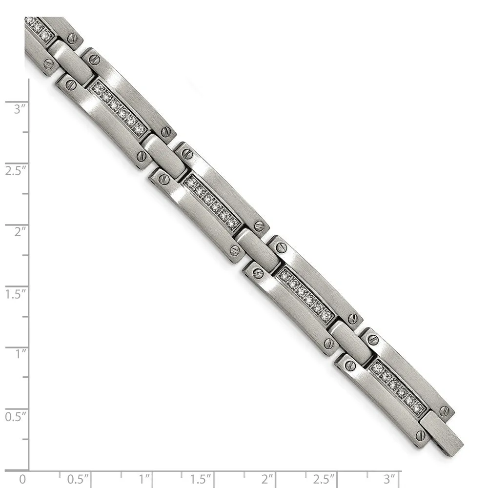 Stainless Steel Brushed CZ 8.50in Link Bracelet