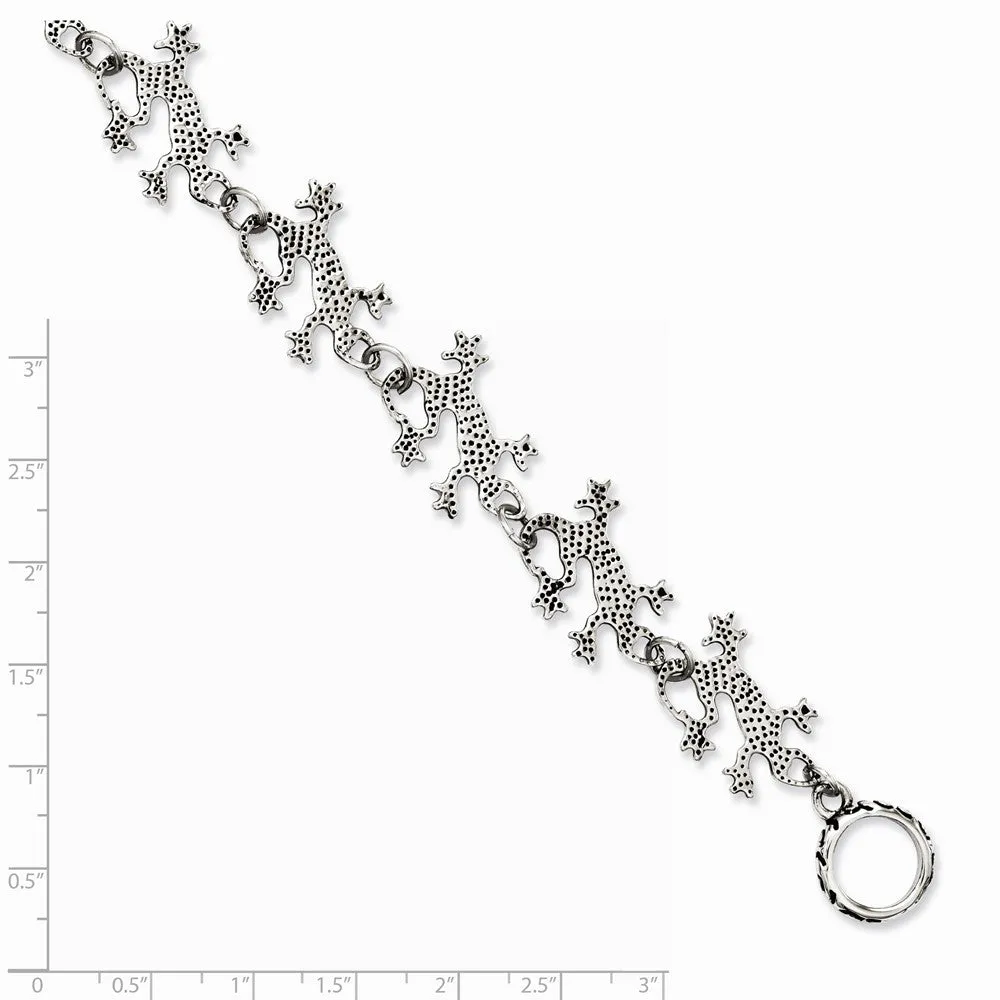 Stainless Steel Polished & Antiqued Lizards 8.5in Toggle Bracelet