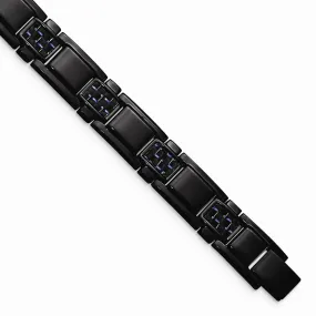 Stainless Steel Polished Black IP-plated Blue Carbon Fiber Inlay Bracelet