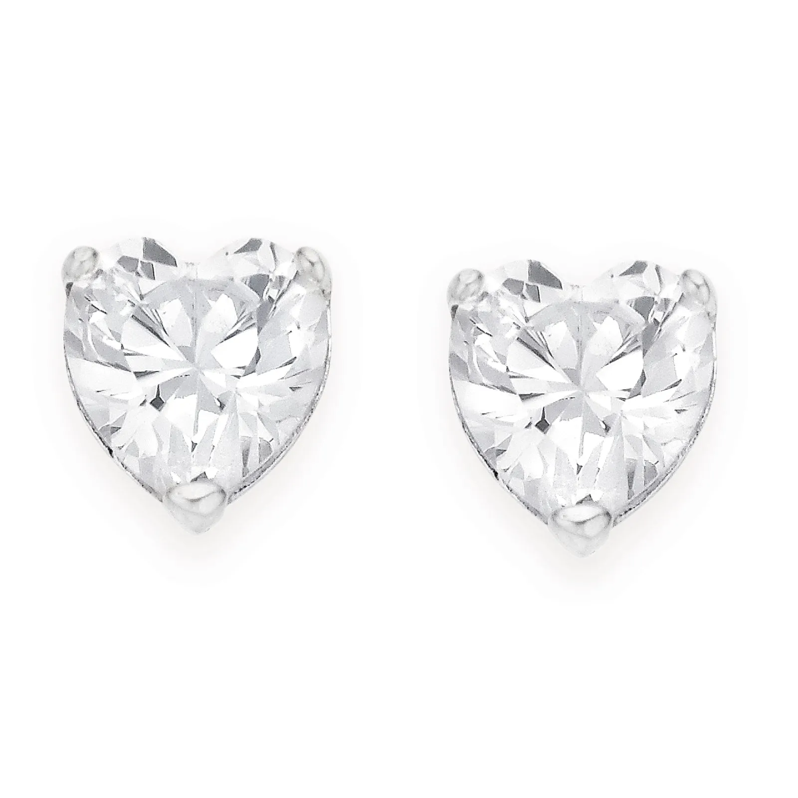 Sterling Silver 6mm Cubic Zirconia Heart Studs