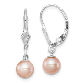 Sterling Silver Pink Pearl Leverback Earrings