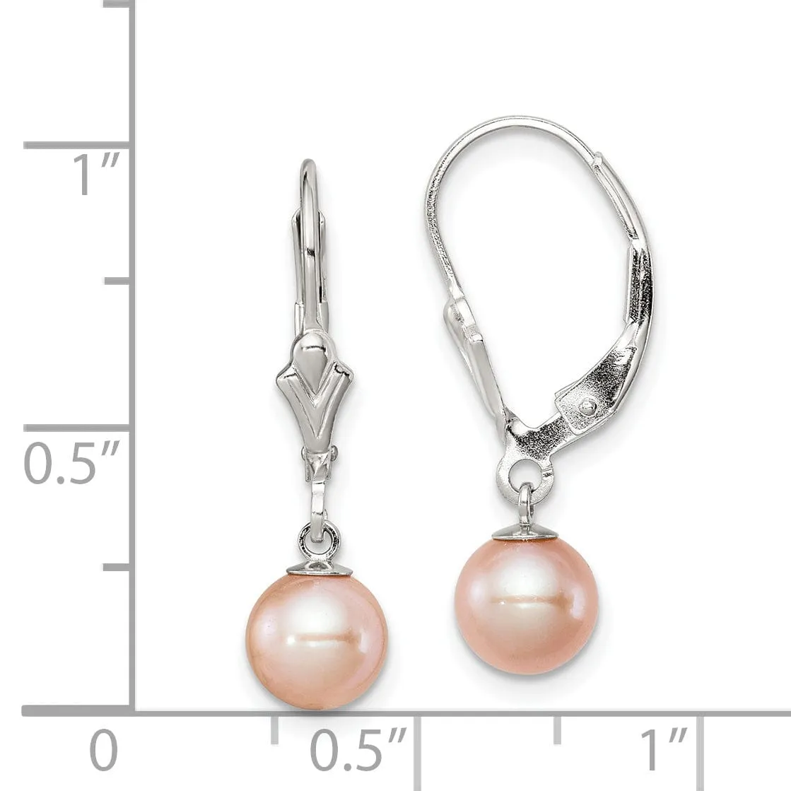 Sterling Silver Pink Pearl Leverback Earrings