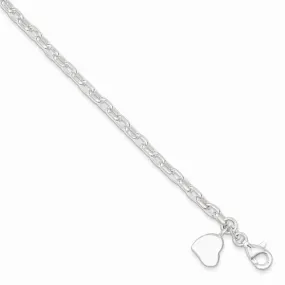 Sterling Silver Small Oval Rolo with Solid Heart Bracelet