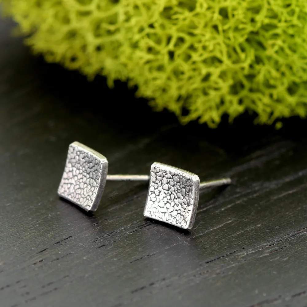 Tiny Silver Square Stud Earrings