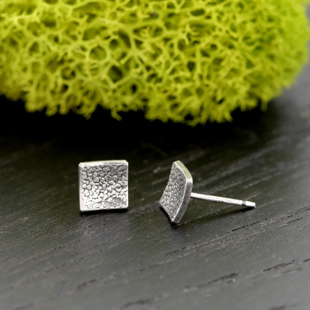 Tiny Silver Square Stud Earrings