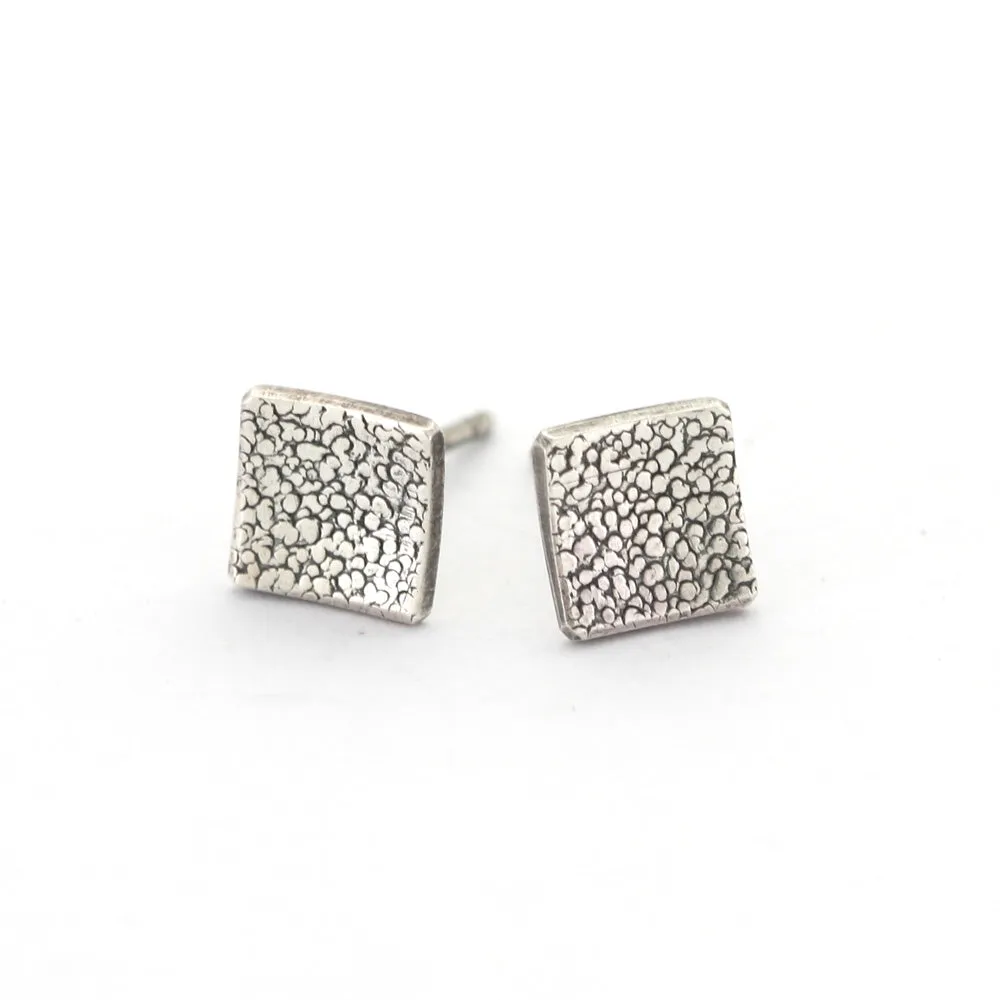 Tiny Silver Square Stud Earrings