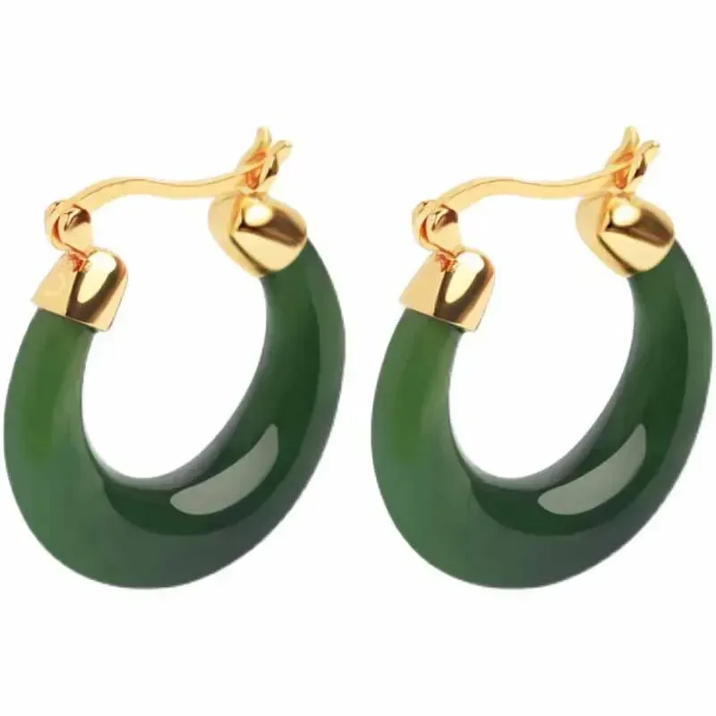 VAIGE Elegant Vintage-Inspired Gold Hoop Earrings with Natural Jasper Stones in Earthy Tones