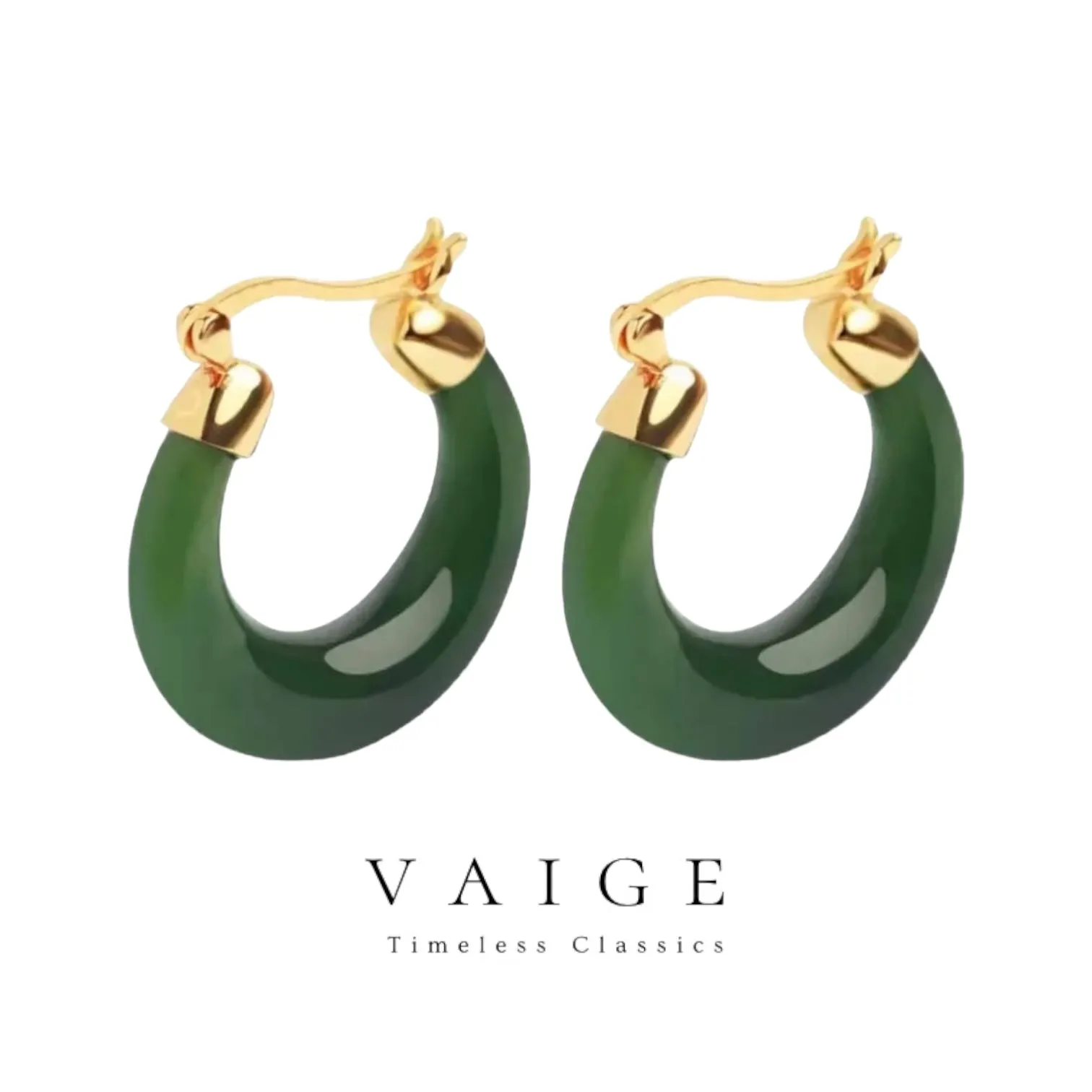 VAIGE Elegant Vintage-Inspired Gold Hoop Earrings with Natural Jasper Stones in Earthy Tones