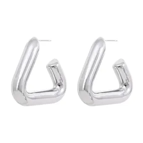 VAIGE Waterproof Stainless Steel Triangle Hoop Earrings with Chunky Metal Texture - Allergy-Free Temperament Jewelry Gift