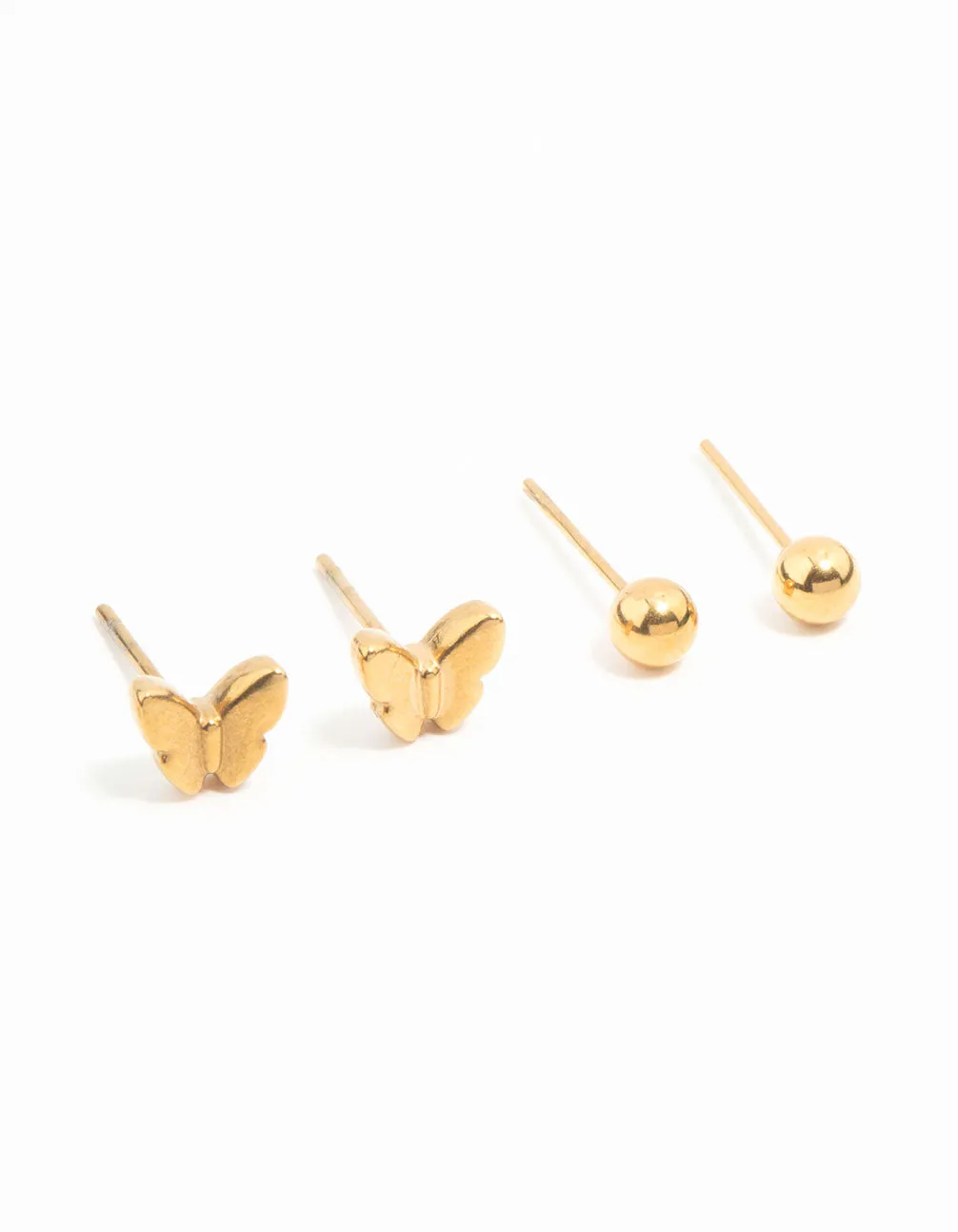 Waterproof Gold Plated Stainless Steel Butterfly & Classic Stud Earrings 3-Pack