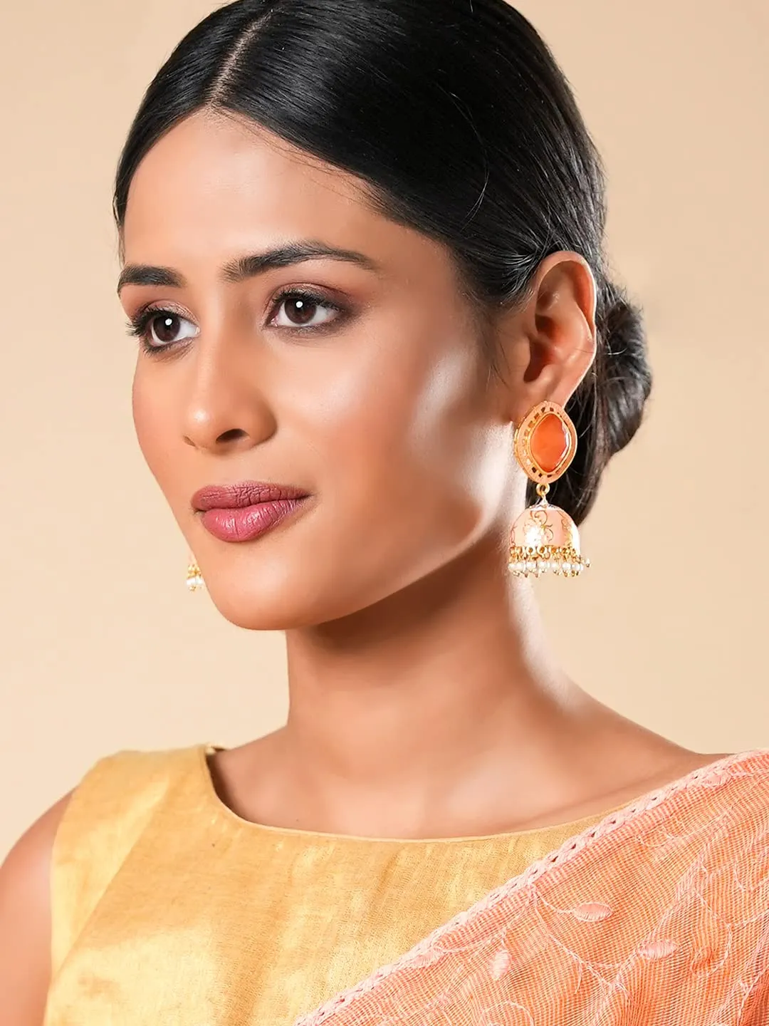 Yellow Chimes Earrings for Women Gold Toned Crystal Studded Beads Meenakari Jhumka Earrings for Women and Girls