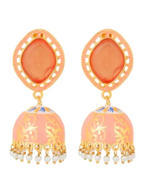 Yellow Chimes Earrings for Women Gold Toned Crystal Studded Beads Meenakari Jhumka Earrings for Women and Girls