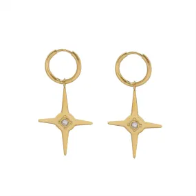 Zircon Star Earrings with Titanium Steel Plating and 18k Gold Studs